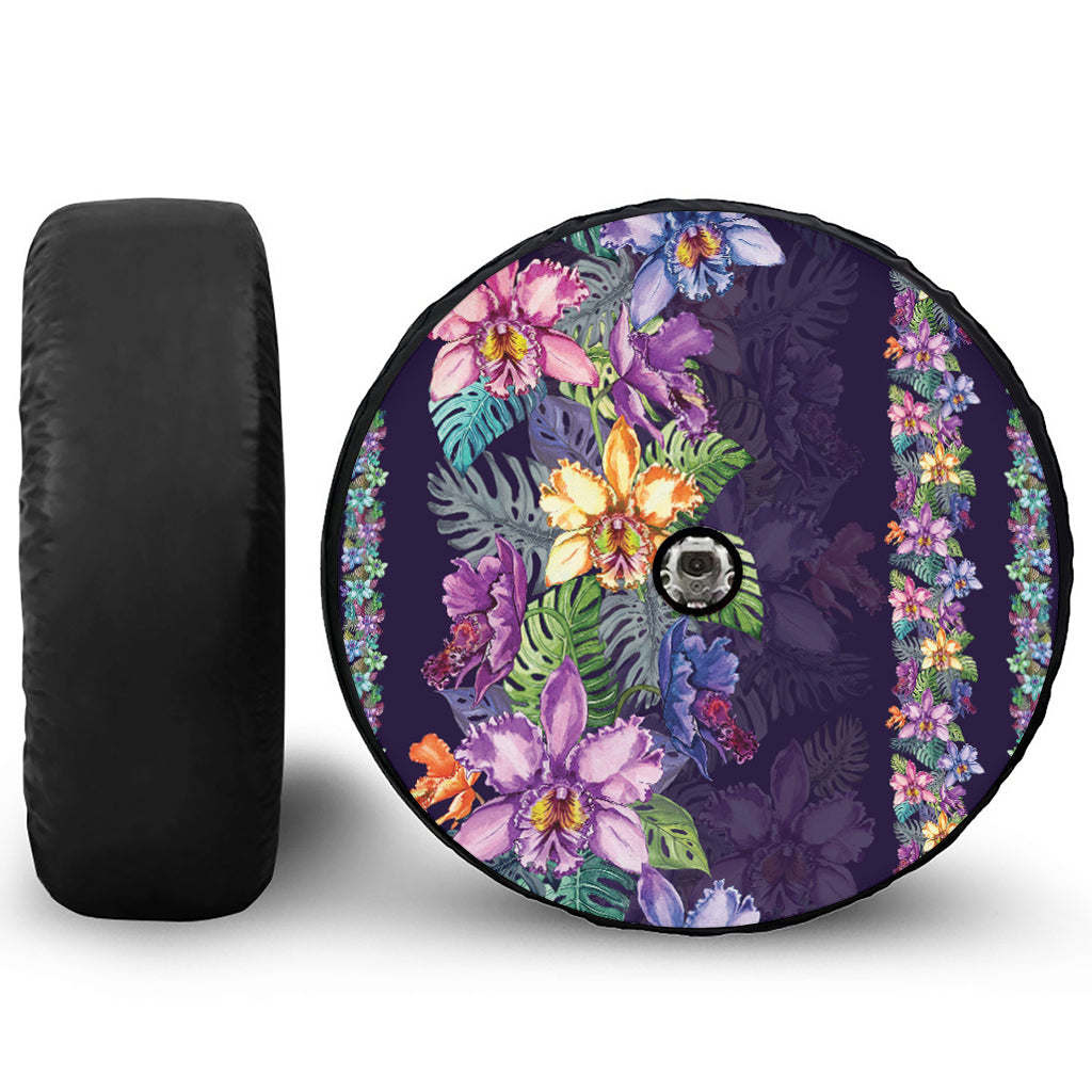 Colorful Watercolor Cattleya Print Tire Cover With Camera Hole
