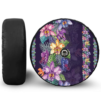 Colorful Watercolor Cattleya Print Tire Cover With Camera Hole
