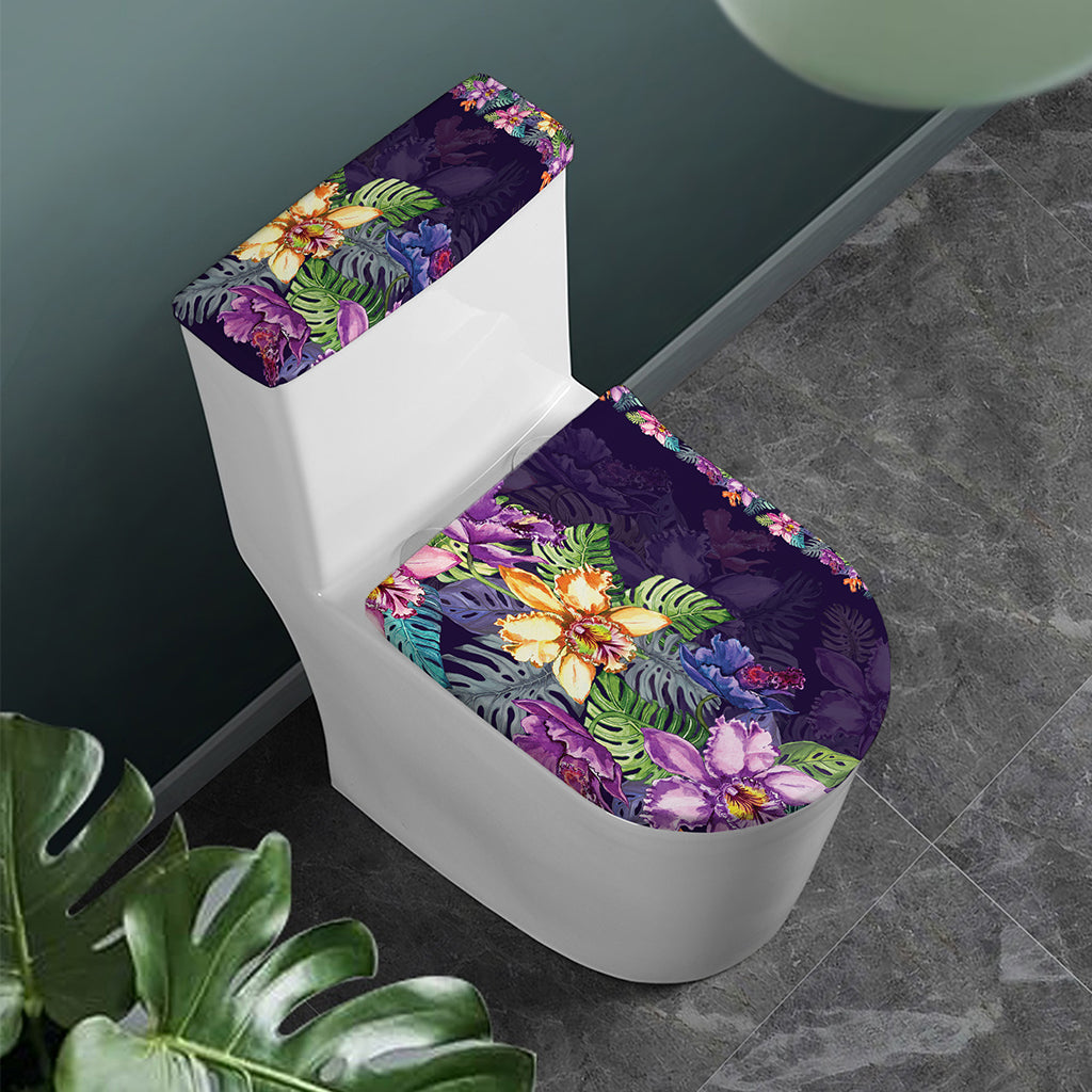 Colorful Watercolor Cattleya Print Toilet Lid And Tank Cover Set