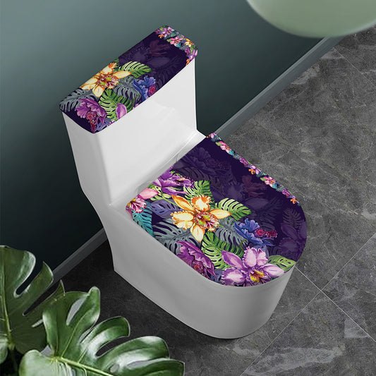 Colorful Watercolor Cattleya Print Toilet Lid And Tank Cover Set