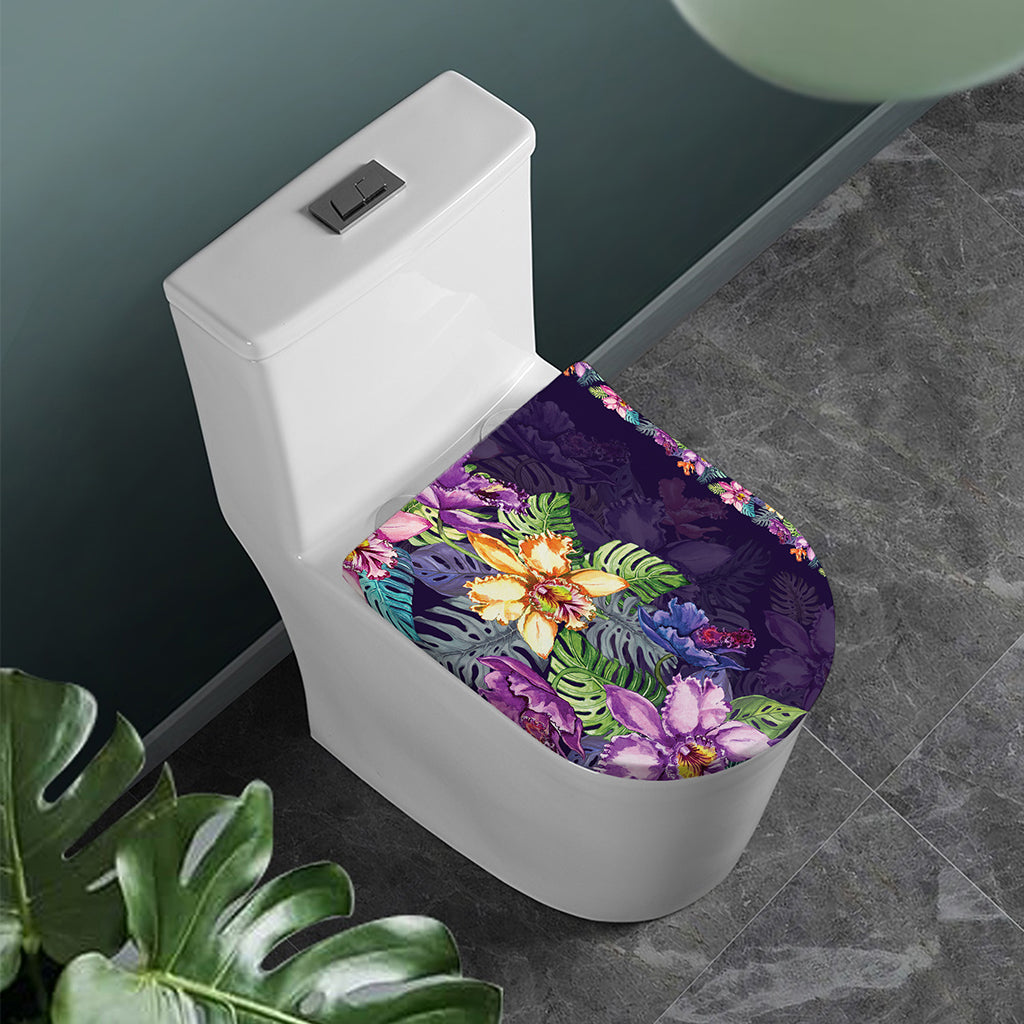 Colorful Watercolor Cattleya Print Toilet Lid Cover
