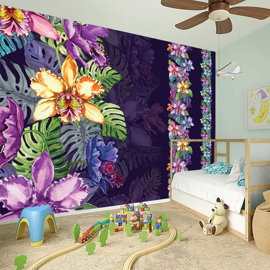 Colorful Watercolor Cattleya Print Wall Sticker