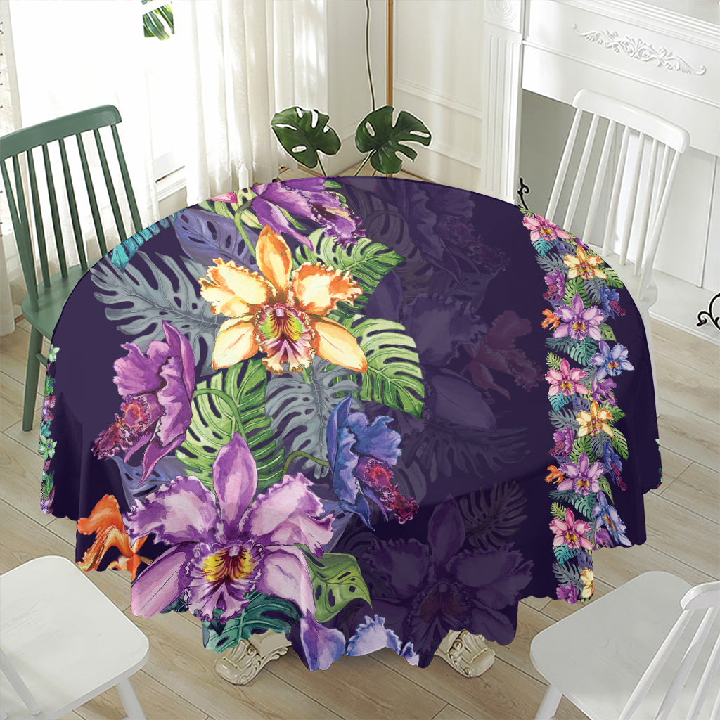 Colorful Watercolor Cattleya Print Waterproof Round Tablecloth