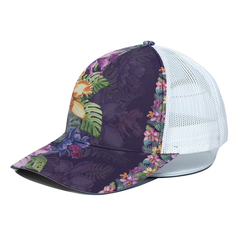 Colorful Watercolor Cattleya Print White Mesh Trucker Cap