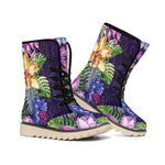 Colorful Watercolor Cattleya Print Winter Boots