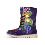 Colorful Watercolor Cattleya Print Winter Boots