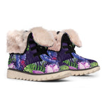 Colorful Watercolor Cattleya Print Winter Boots