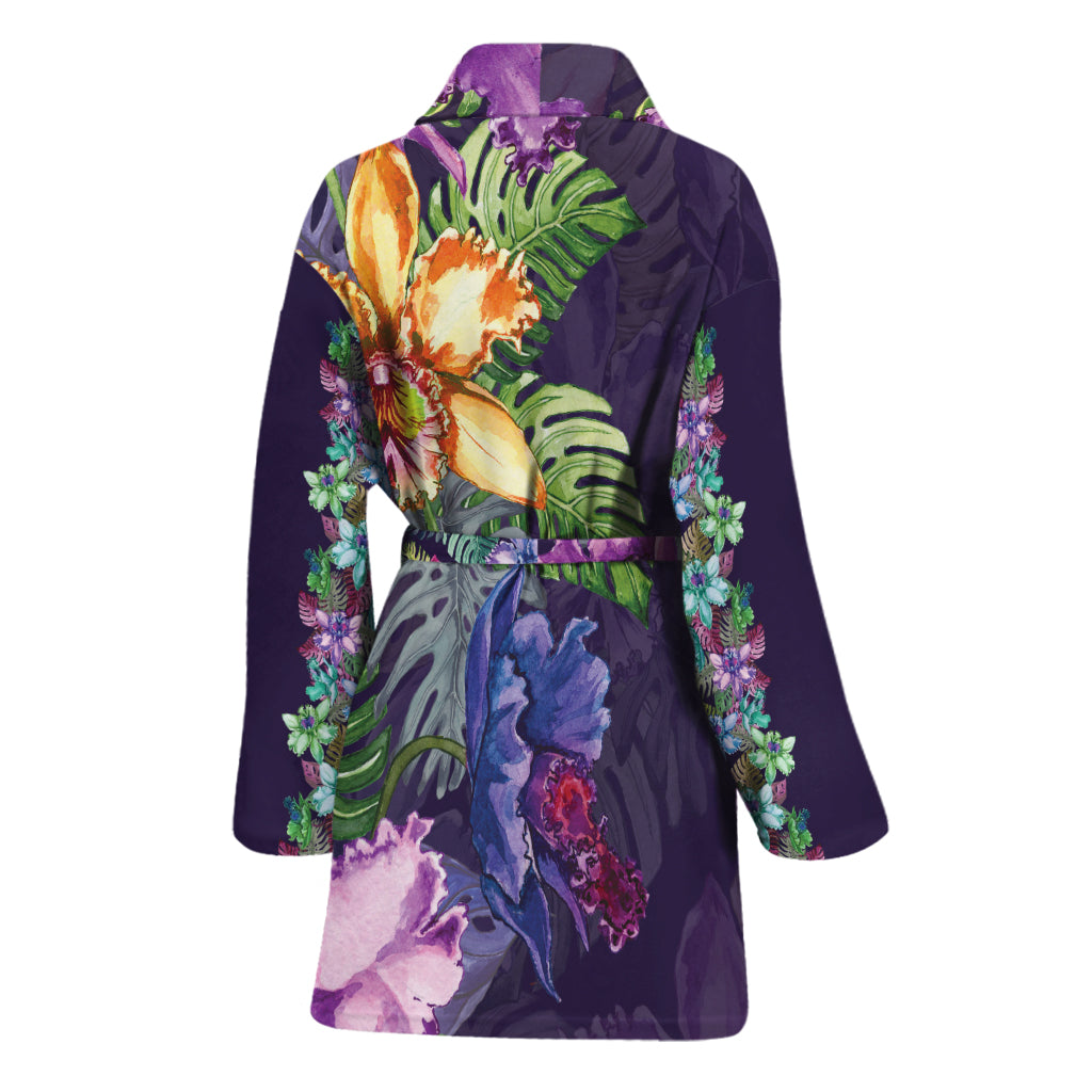 Colorful Watercolor Cattleya Print Women's Bathrobe