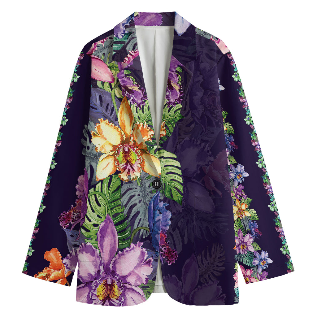 Colorful Watercolor Cattleya Print Women's Blazer