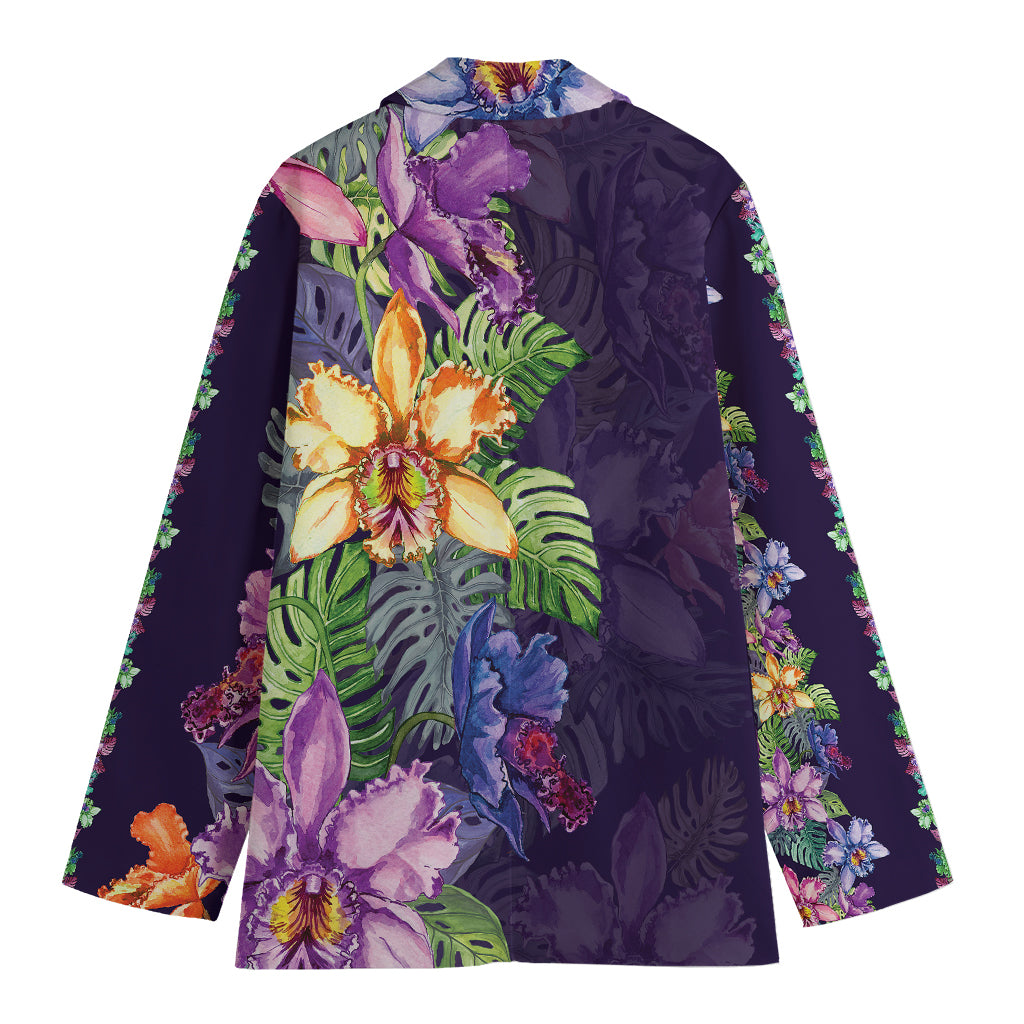 Colorful Watercolor Cattleya Print Women's Blazer