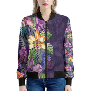 Colorful Watercolor Cattleya Print Women's Bomber Jacket