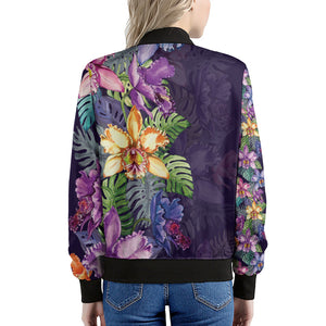 Colorful Watercolor Cattleya Print Women's Bomber Jacket