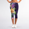 Colorful Watercolor Cattleya Print Women's Capri Leggings