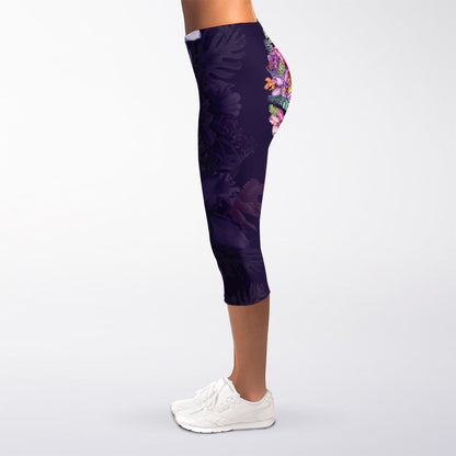 Colorful Watercolor Cattleya Print Women's Capri Leggings