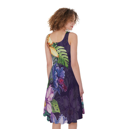 Colorful Watercolor Cattleya Print Women's Sleeveless Dress