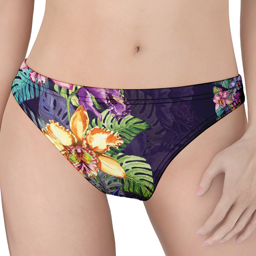 Colorful Watercolor Cattleya Print Women's Thong