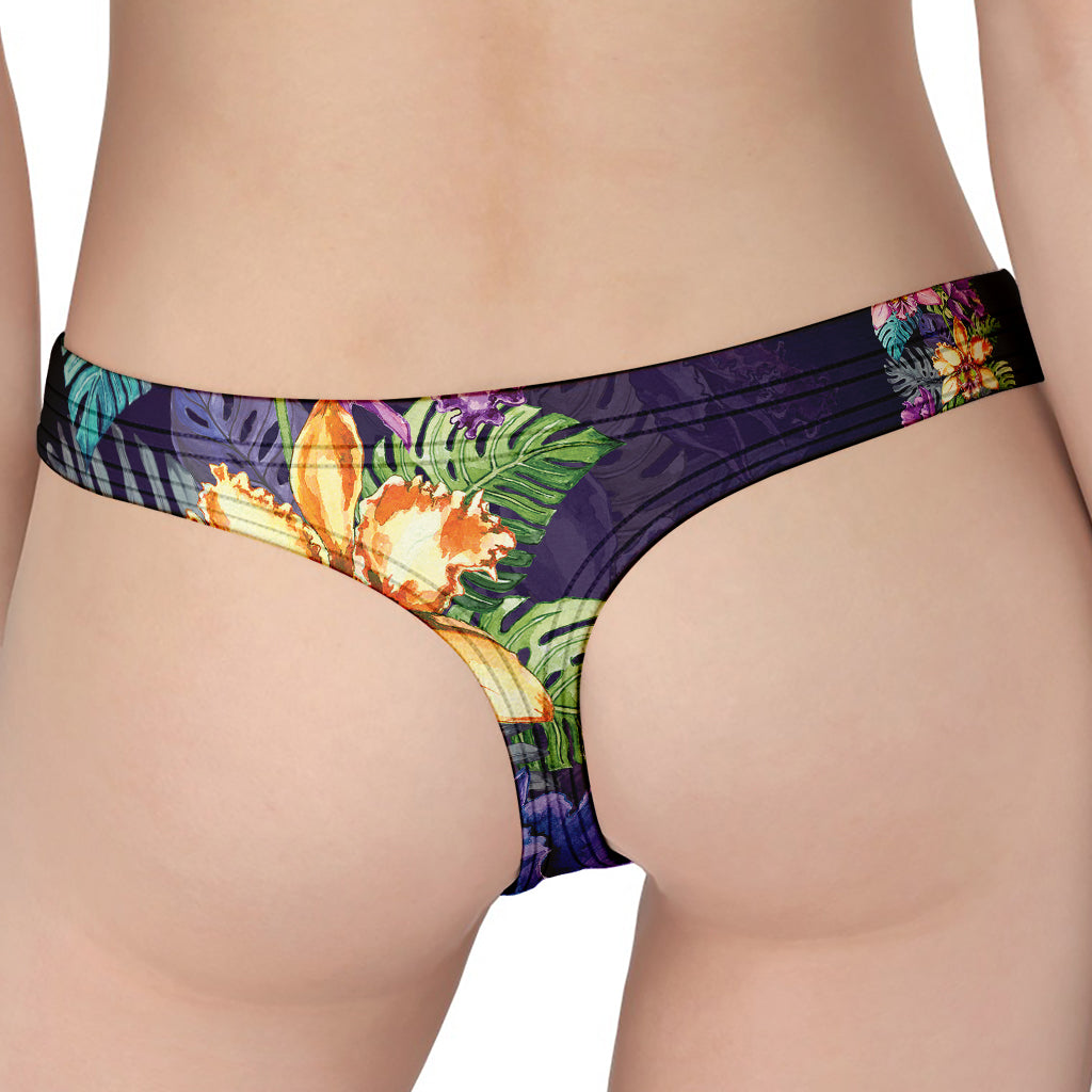 Colorful Watercolor Cattleya Print Women's Thong