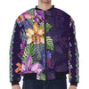 Colorful Watercolor Cattleya Print Zip Sleeve Bomber Jacket