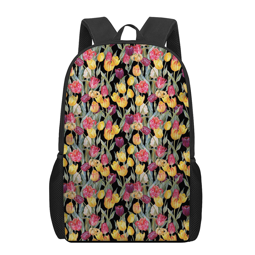 Colorful Watercolor Tulip Pattern Print 17 Inch Backpack