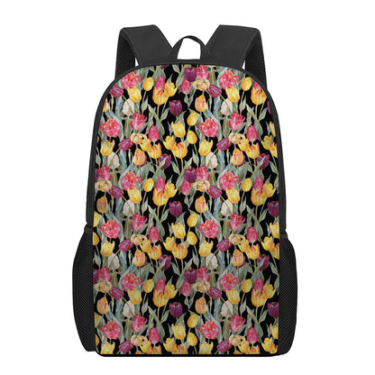 Colorful Watercolor Tulip Pattern Print 17 Inch Backpack