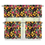 Colorful Watercolor Tulip Pattern Print 3 Piece Kitchen Curtains