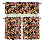 Colorful Watercolor Tulip Pattern Print 3 Piece Kitchen Curtains
