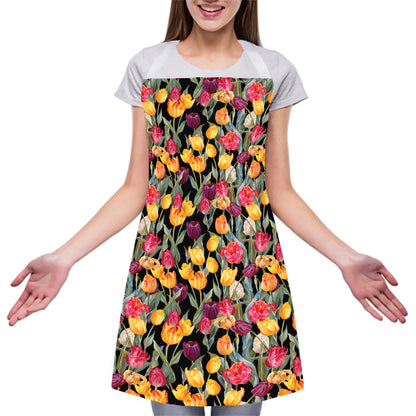Colorful Watercolor Tulip Pattern Print Adjustable Apron
