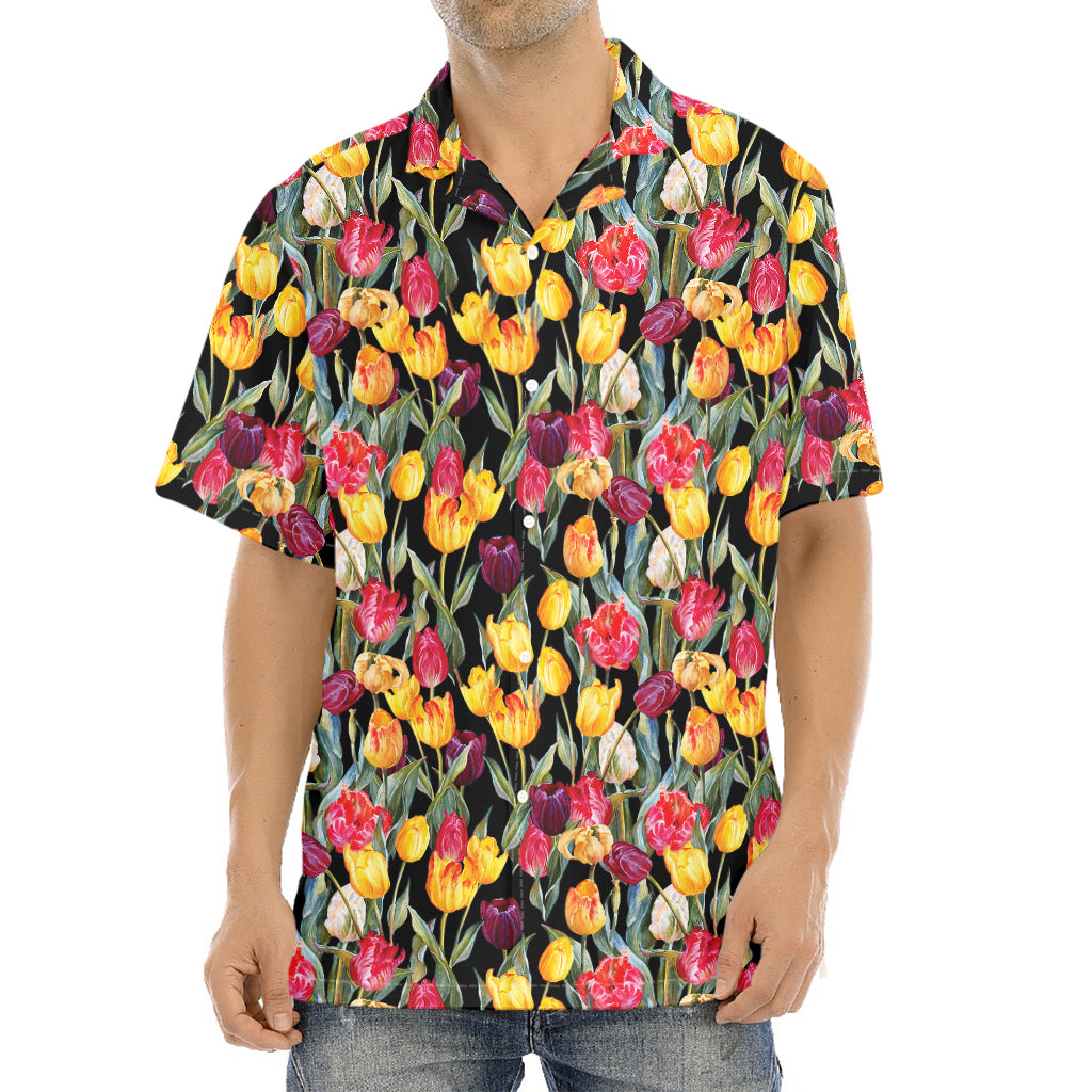 Colorful Watercolor Tulip Pattern Print Aloha Shirt
