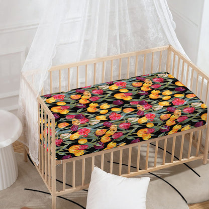 Colorful Watercolor Tulip Pattern Print Baby Crib Sheet