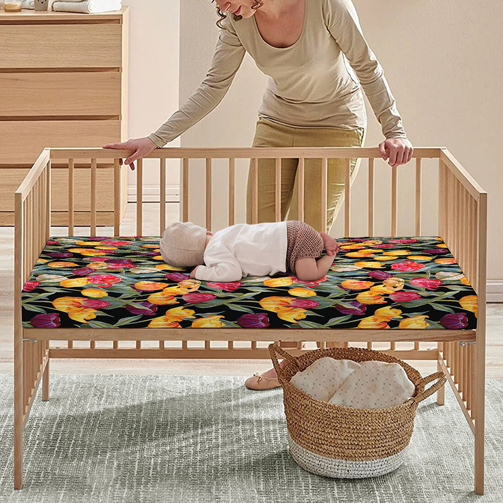 Colorful Watercolor Tulip Pattern Print Baby Crib Sheet