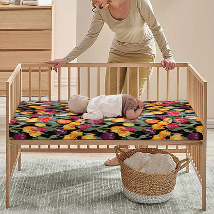 Colorful Watercolor Tulip Pattern Print Baby Crib Sheet