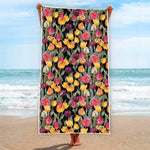 Colorful Watercolor Tulip Pattern Print Beach Towel