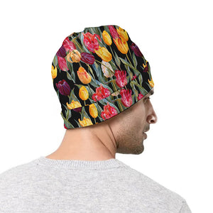 Colorful Watercolor Tulip Pattern Print Beanie