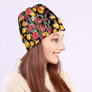 Colorful Watercolor Tulip Pattern Print Beanie