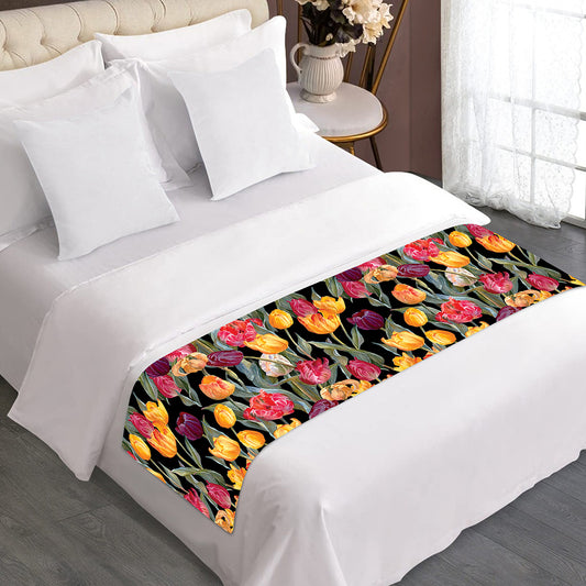 Colorful Watercolor Tulip Pattern Print Bed Runner