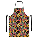Colorful Watercolor Tulip Pattern Print Bib Apron With Pocket