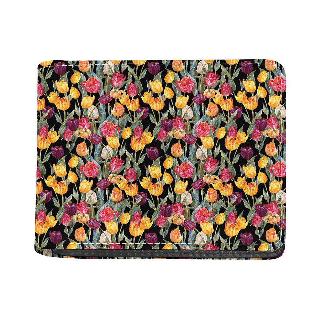 Colorful Watercolor Tulip Pattern Print Bifold Wallet