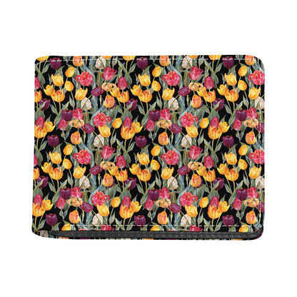 Colorful Watercolor Tulip Pattern Print Bifold Wallet
