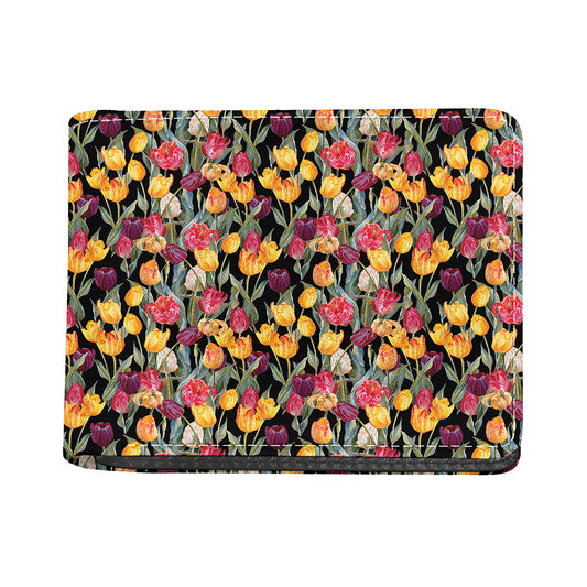 Colorful Watercolor Tulip Pattern Print Bifold Wallet