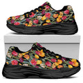 Colorful Watercolor Tulip Pattern Print Black Chunky Shoes