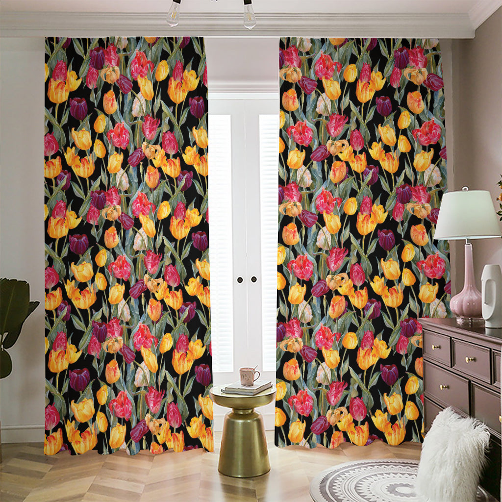 Colorful Watercolor Tulip Pattern Print Blackout Pencil Pleat Curtains