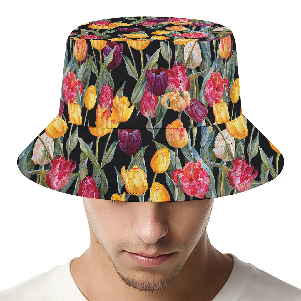 Colorful Watercolor Tulip Pattern Print Bucket Hat