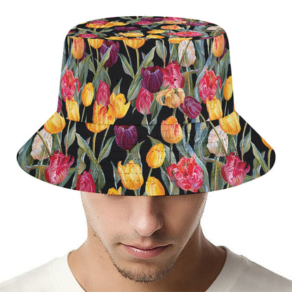 Colorful Watercolor Tulip Pattern Print Bucket Hat