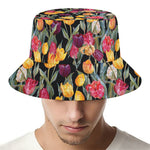 Colorful Watercolor Tulip Pattern Print Bucket Hat