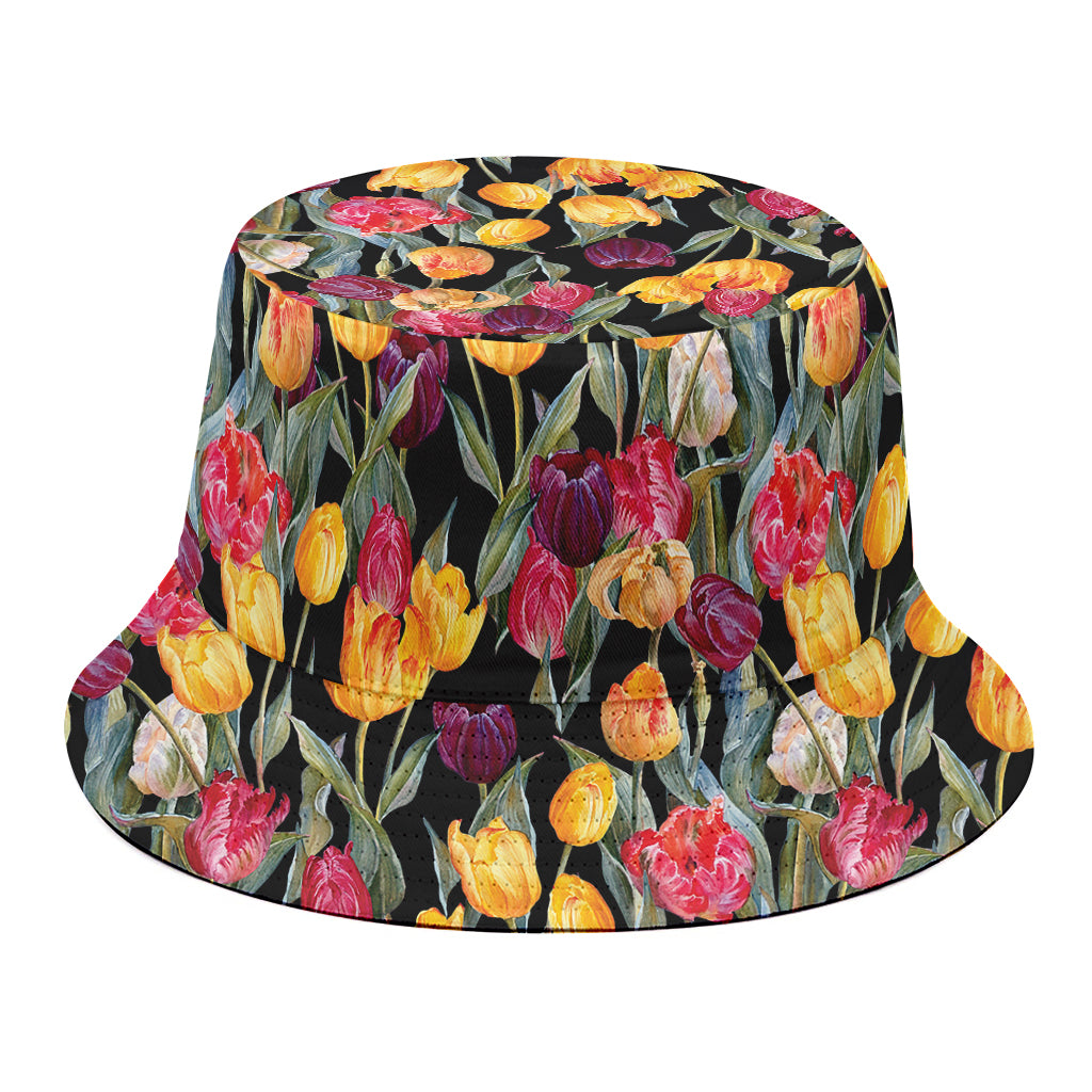 Colorful Watercolor Tulip Pattern Print Bucket Hat