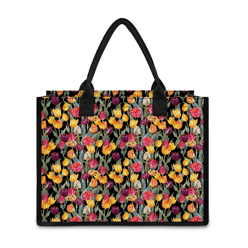 Colorful Watercolor Tulip Pattern Print Canvas Tote Bag