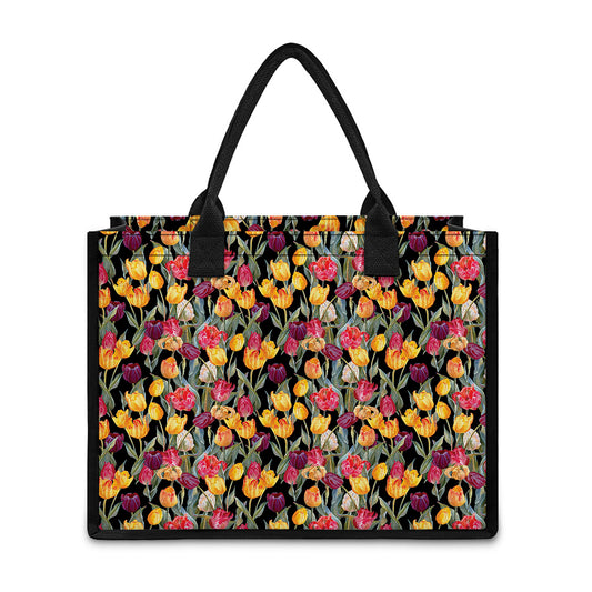 Colorful Watercolor Tulip Pattern Print Canvas Tote Bag