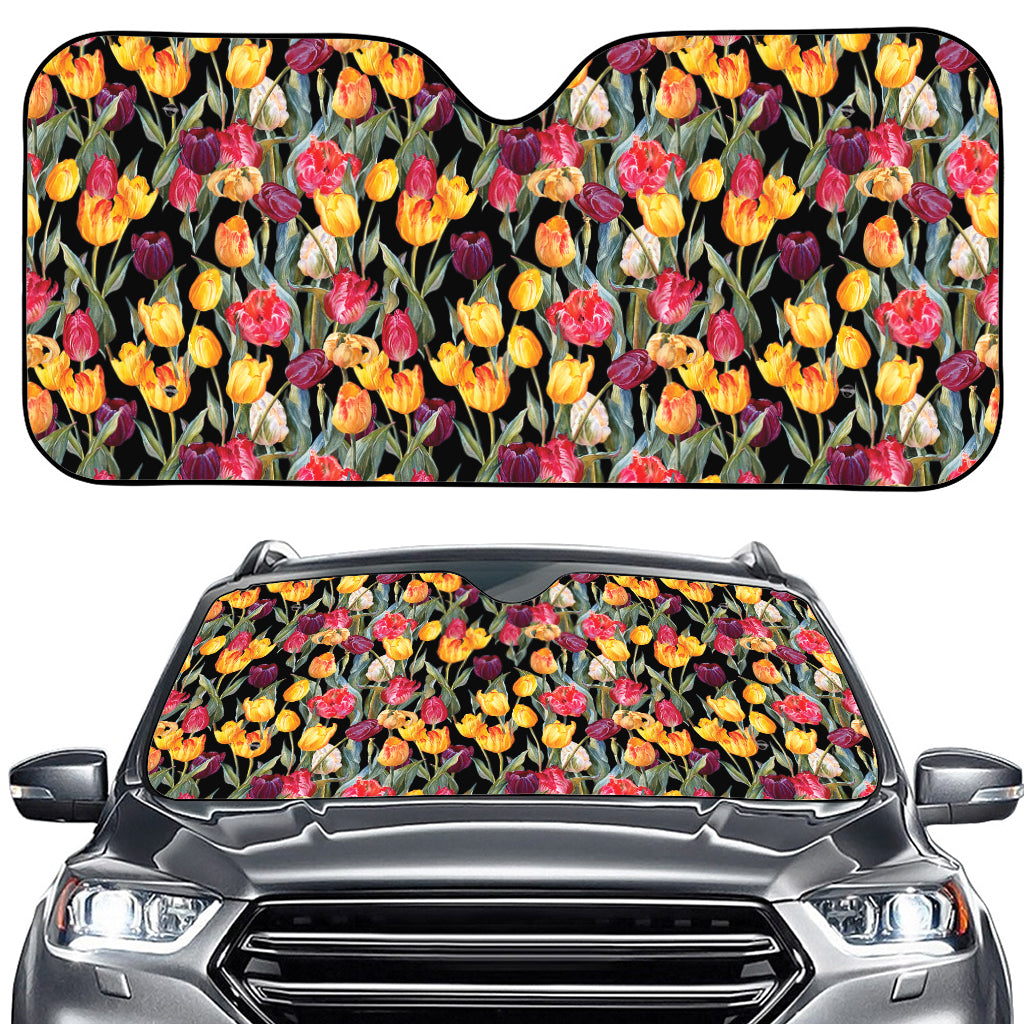 Colorful Watercolor Tulip Pattern Print Car Windshield Sun Shade