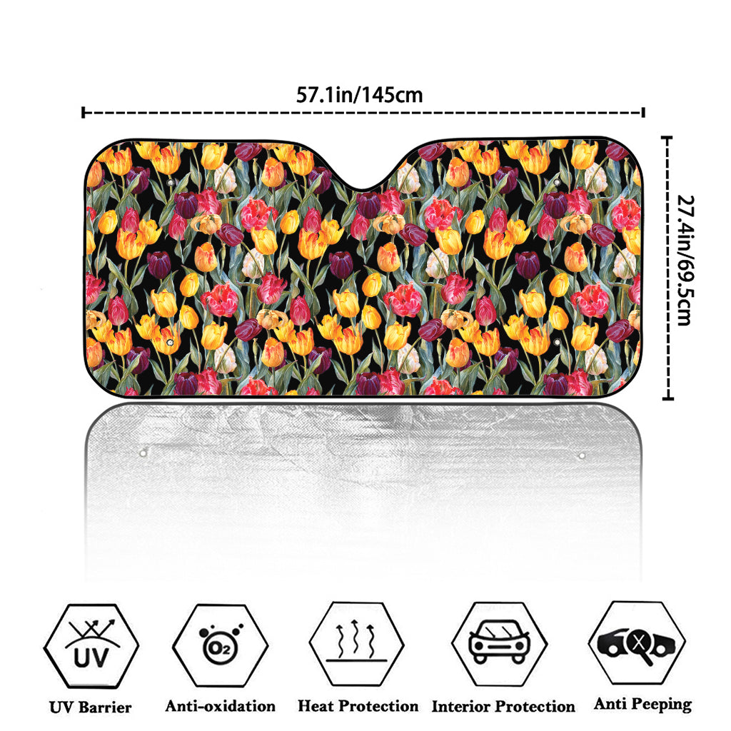 Colorful Watercolor Tulip Pattern Print Car Windshield Sun Shade