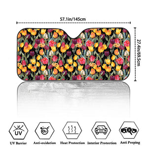 Colorful Watercolor Tulip Pattern Print Car Windshield Sun Shade